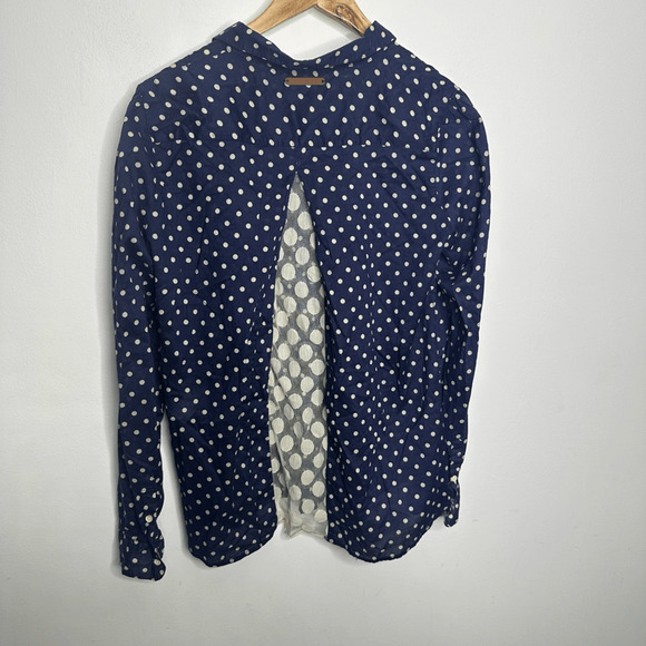 Trovata Birds of Paradis Polka Dot Lace Insert Popover Top blue womens Large - Picture 5 of 5